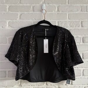 Ever New ‘Selena Sequin Short Cape’ - Sparkling Black Sequin Shrug